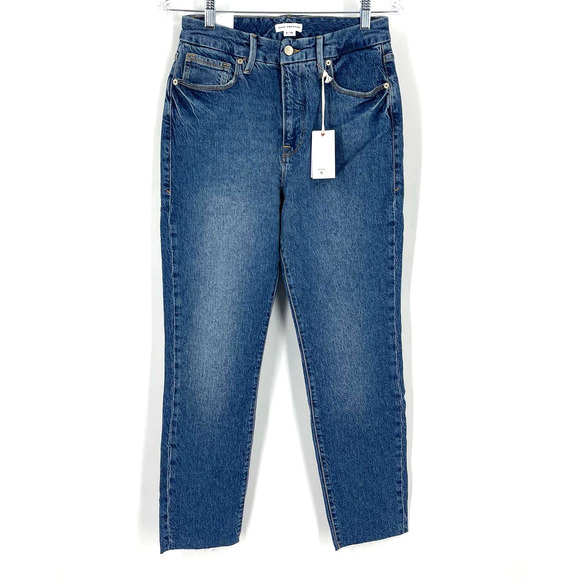 Good American Good Crop Raw Hem Slim Jeans Blue 940 Size 8/29 NWT - Picture 2 of 8